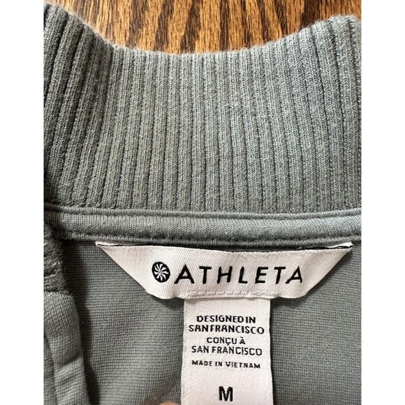 Athleta Women’s Eastbound Knit Sweatshirt Size M Medium Green Cozy V Neck Cuffed - Picture 4 of 9